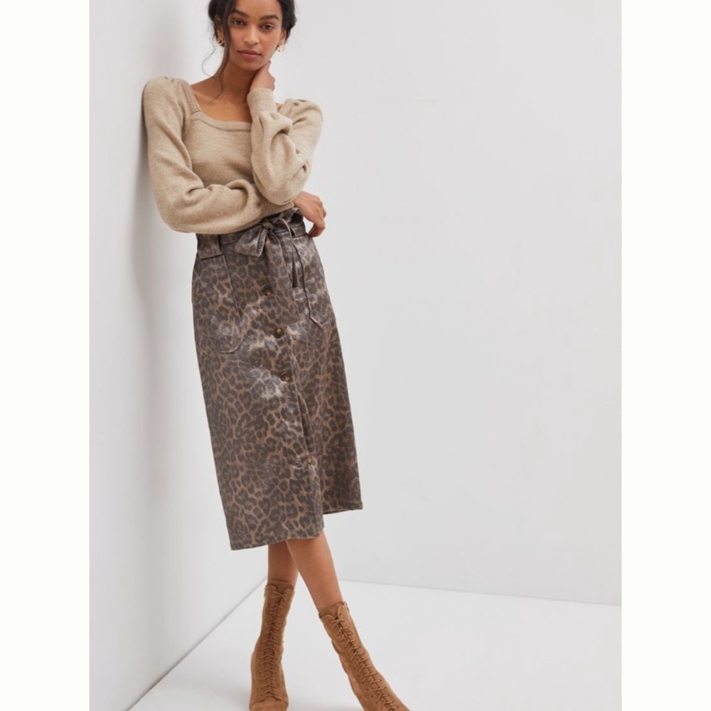 Anthropologie Current Air Belted A-Line MIDI Skirt Size L.